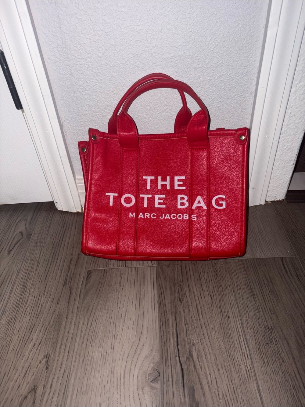 Marc Jacobs Red Pebbled Leather Tote with Embossed Logo